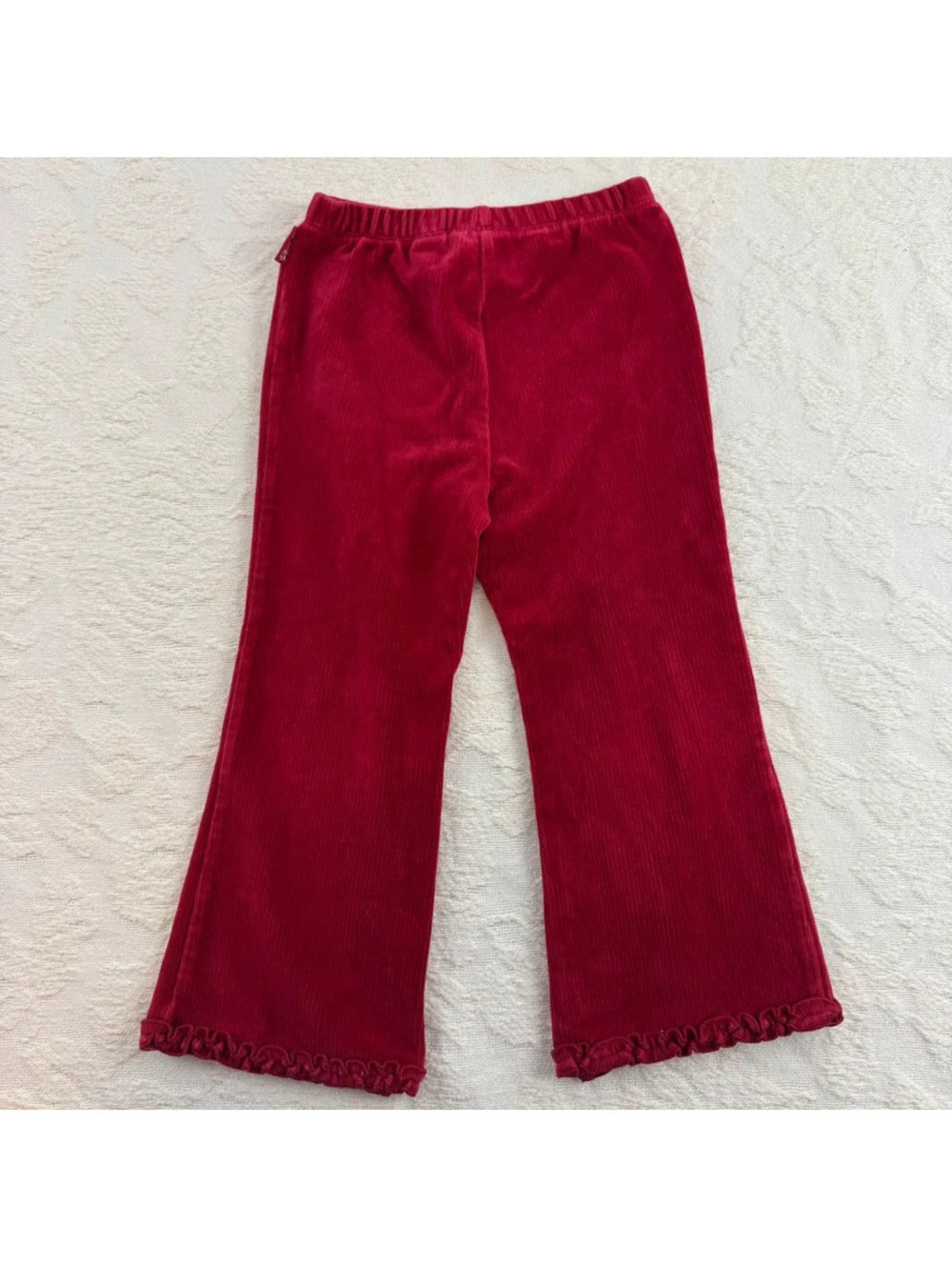Y2K The Children’s Place 4T Plush Red Ribbed Velour Flare Pants Ruffle Hem